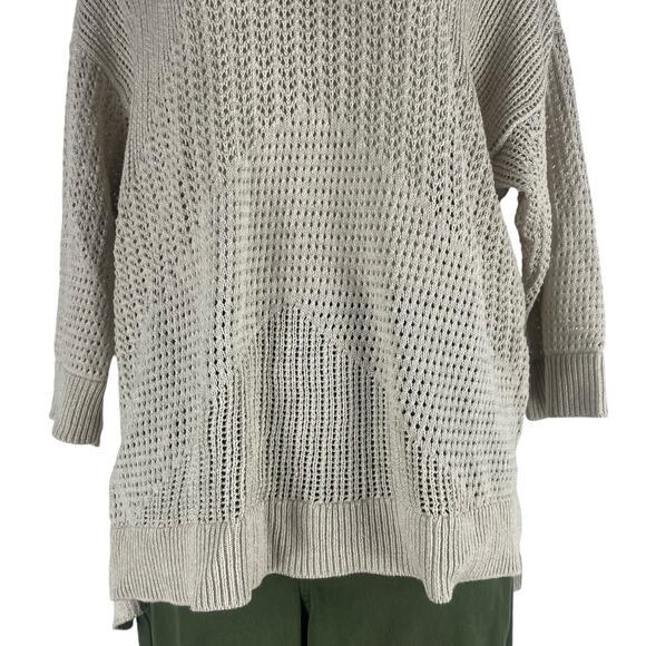 Zenergy by Chico's Rosie Pointelle Hooded Sweater MetallicTan Size 2/ L - Picture 5 of 9